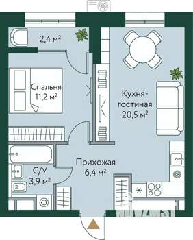 1-к квартира, вторичка, 44м2, 7/24 этаж