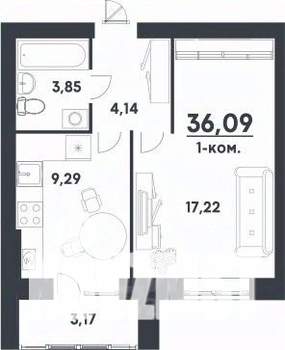 1-к квартира, строящийся дом, 36м2, 3/4 этаж