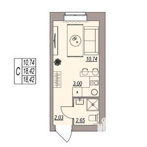 Студия квартира, вторичка, 18м2, 2/3 этаж