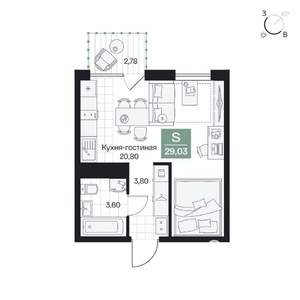 Студия квартира, вторичка, 29м2, 3/9 этаж