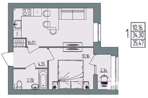 1-к квартира, вторичка, 35м2, 3/4 этаж