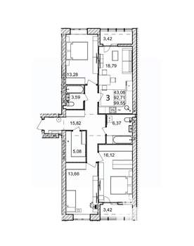 3-к квартира, вторичка, 100м2, 1/9 этаж