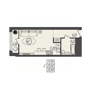 Студия квартира, вторичка, 27м2, 3/17 этаж