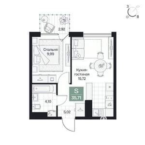 1-к квартира, вторичка, 36м2, 6/8 этаж