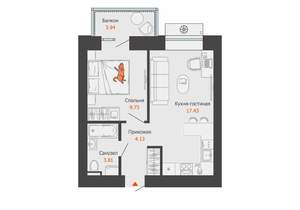 1-к квартира, строящийся дом, 36м2, 1/8 этаж