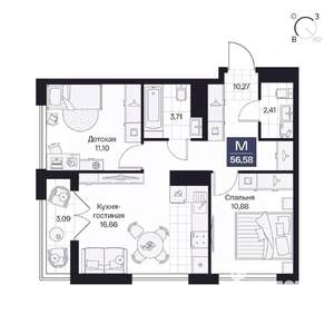 2-к квартира, вторичка, 57м2, 2/10 этаж