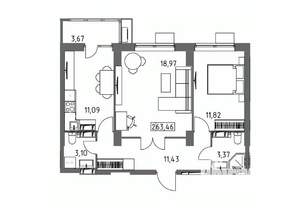 2-к квартира, вторичка, 63м2, 12/19 этаж