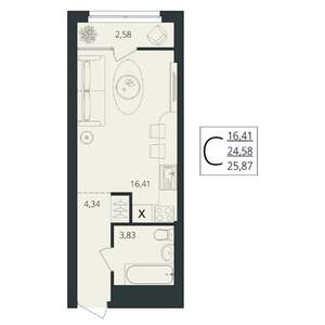 Студия квартира, вторичка, 26м2, 12/17 этаж