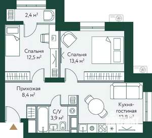 2-к квартира, вторичка, 54м2, 2/24 этаж