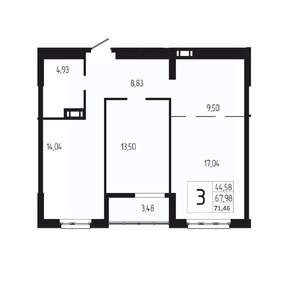 3-к квартира, вторичка, 71м2, 2/18 этаж