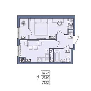 1-к квартира, вторичка, 29м2, 10/10 этаж