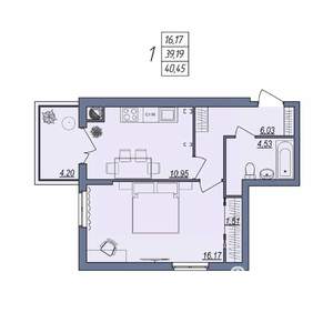1-к квартира, вторичка, 40м2, 1/10 этаж