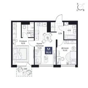 2-к квартира, вторичка, 55м2, 4/8 этаж
