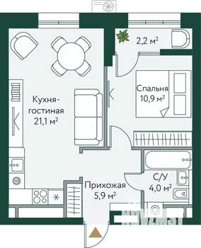1-к квартира, вторичка, 44м2, 3/24 этаж