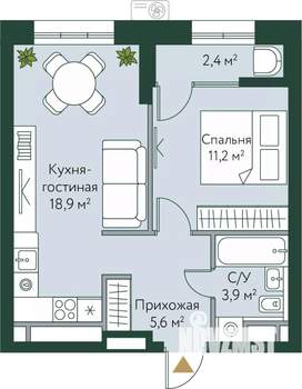 1-к квартира, вторичка, 42м2, 7/24 этаж