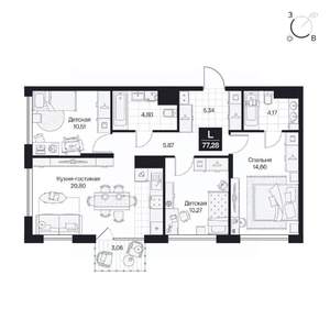 3-к квартира, вторичка, 77м2, 3/10 этаж