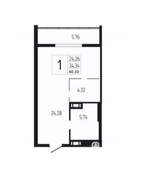 1-к квартира, вторичка, 40м2, 4/18 этаж