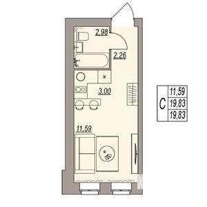 Студия квартира, вторичка, 20м2, 3/3 этаж