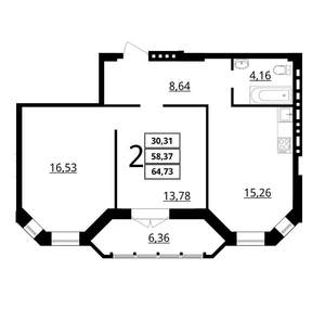 2-к квартира, сданный дом, 65м2, 4/7 этаж