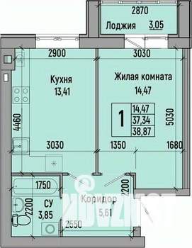 1-к квартира, строящийся дом, 39м2, 1/5 этаж