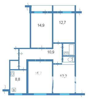 4-к квартира, вторичка, 76м2, 2/9 этаж