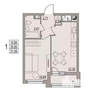 1-к квартира, вторичка, 31м2, 6/6 этаж
