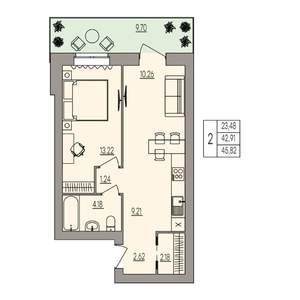 2-к квартира, вторичка, 46м2, 1/3 этаж