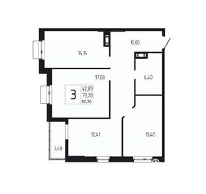 3-к квартира, вторичка, 83м2, 7/18 этаж