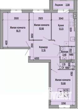 3-к квартира, строящийся дом, 74м2, 4/4 этаж
