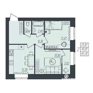 2-к квартира, вторичка, 47м2, 7/10 этаж