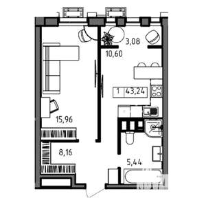 1-к квартира, вторичка, 43м2, 19/23 этаж