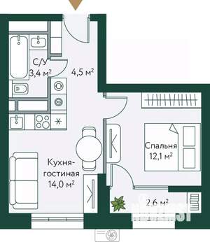 1-к квартира, вторичка, 37м2, 20/24 этаж