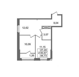 2-к квартира, вторичка, 45м2, 3/8 этаж