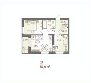 2-к квартира, вторичка, 52м2, 14/21 этаж