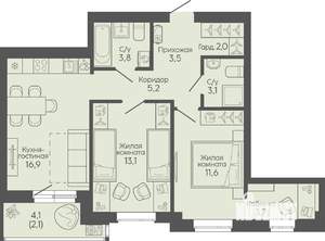 2-к квартира, вторичка, 65м2, 8/19 этаж