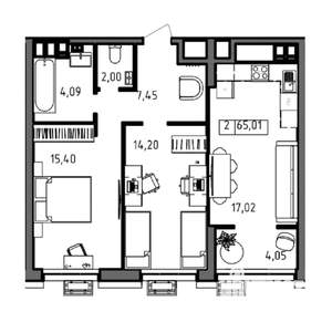 2-к квартира, вторичка, 65м2, 23/23 этаж