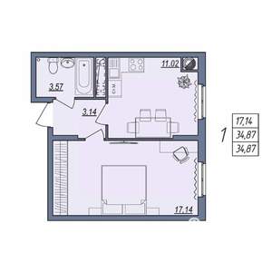 1-к квартира, вторичка, 35м2, 4/10 этаж