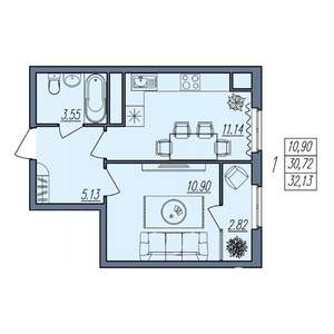 1-к квартира, вторичка, 32м2, 6/10 этаж