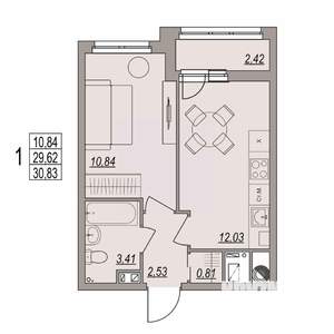 1-к квартира, вторичка, 31м2, 6/6 этаж
