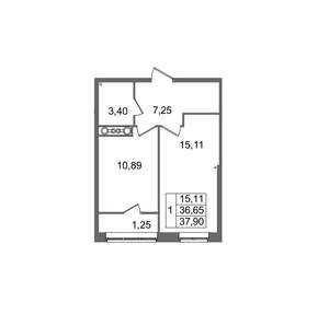 1-к квартира, вторичка, 38м2, 6/8 этаж