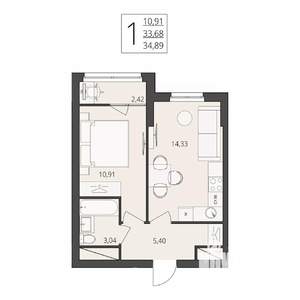 1-к квартира, вторичка, 35м2, 7/17 этаж