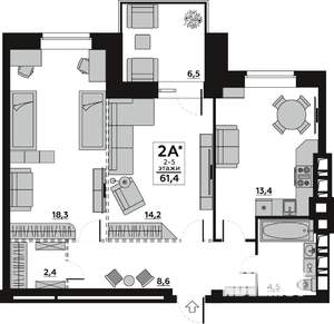 2-к квартира, вторичка, 61м2, 4/7 этаж
