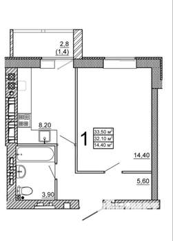 1-к квартира, вторичка, 34м2, 3/6 этаж