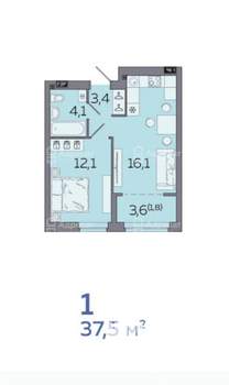 1-к квартира, сданный дом, 38м2, 22/23 этаж