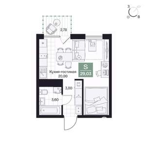 Студия квартира, вторичка, 29м2, 2/9 этаж