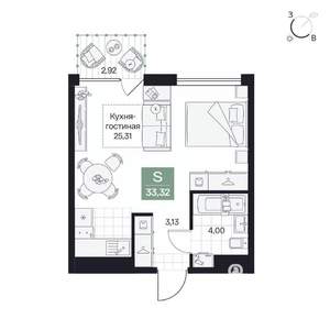 Студия квартира, вторичка, 33м2, 2/8 этаж