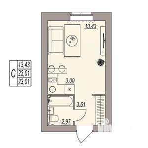 Студия квартира, вторичка, 23м2, 3/3 этаж