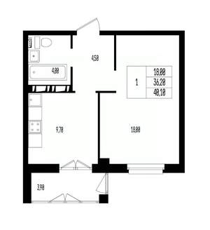 Студия квартира, вторичка, 40м2, 11/17 этаж