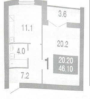 1-к квартира, вторичка, 46м2, 2/10 этаж