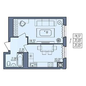 1-к квартира, вторичка, 31м2, 2/10 этаж